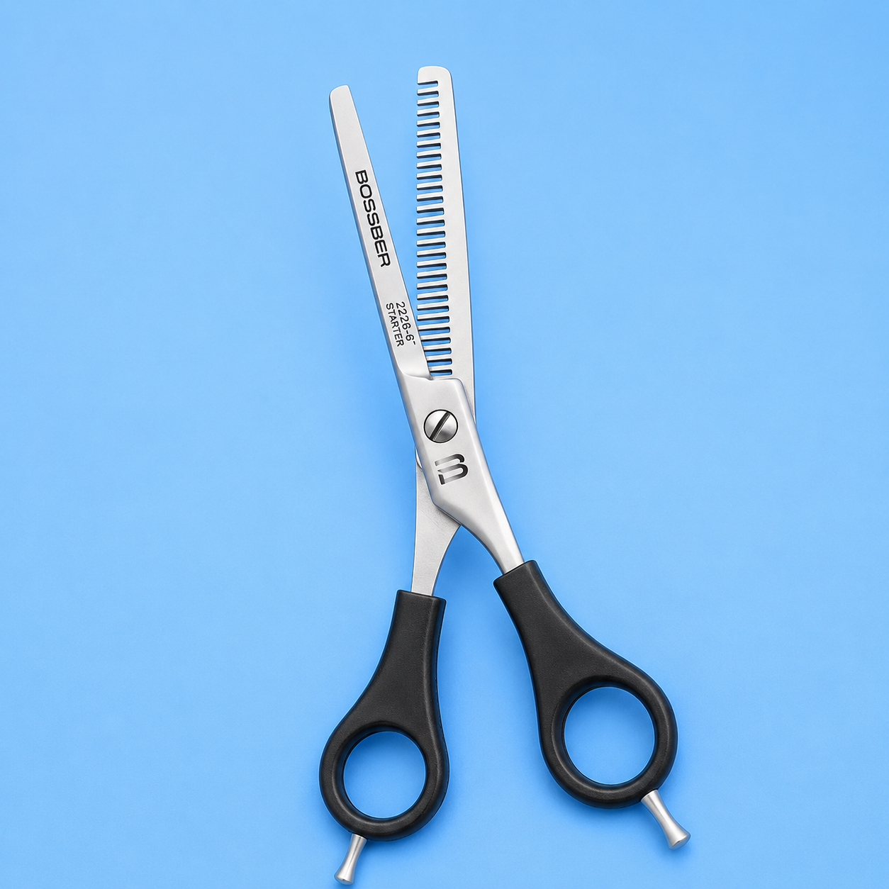 SET TIJERAS BARBERIA MANGO PLASTICO NEGRO 6 PULGADAS