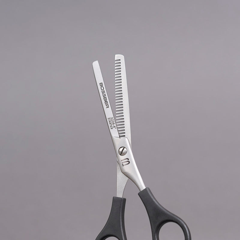 SET TIJERAS BARBERIA MANGO PLASTICO NEGRO 6 PULGADAS