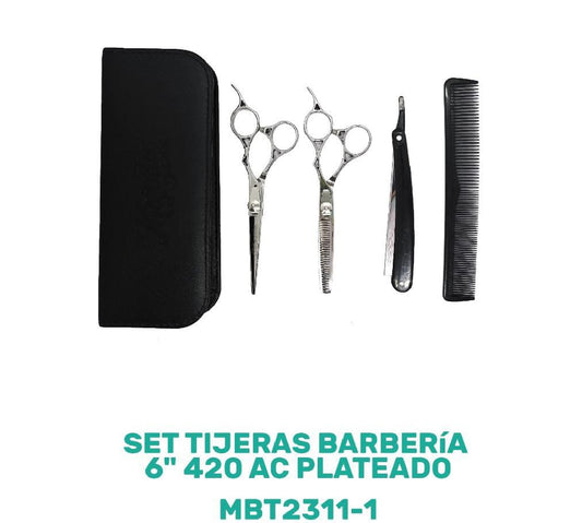 Set tijeras Barberia 6" 420 AC, barbera y peinilla