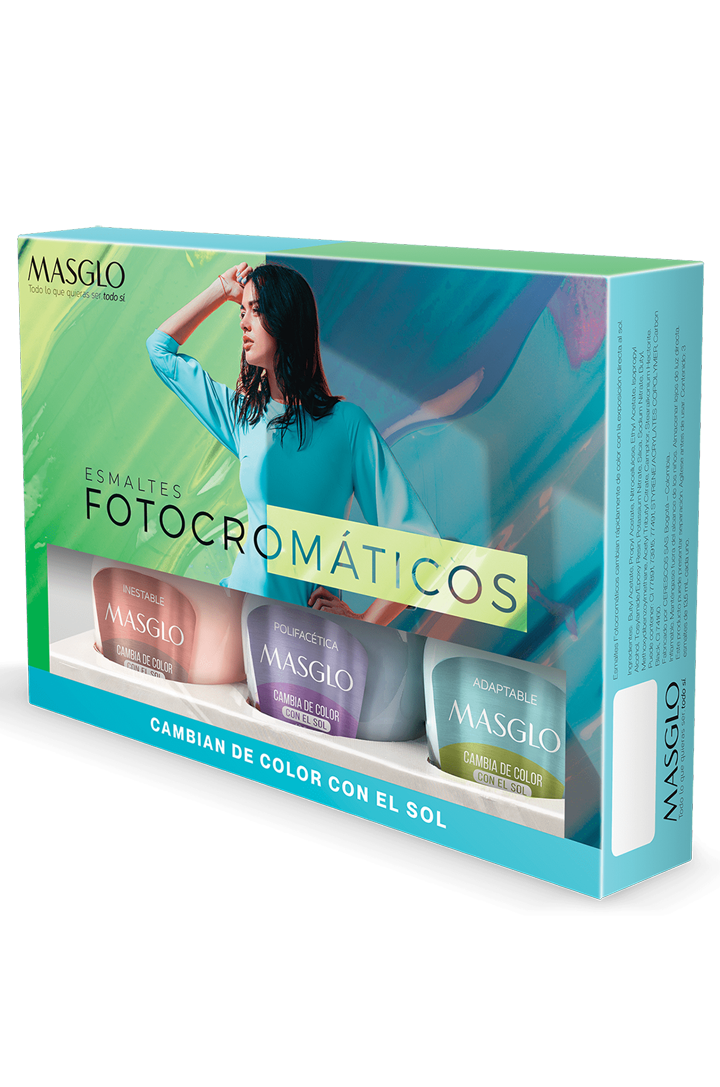 ESMALTE TRADICIONAL FOTOCROMATICOS MASGLO KIT #1 CAJA VERDE 13,5 ML