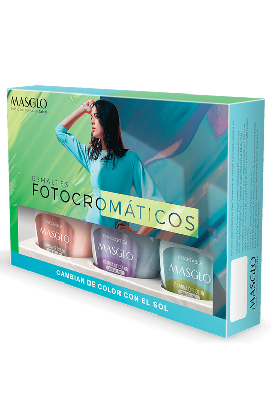 ESMALTE TRADICIONAL FOTOCROMATICOS MASGLO KIT #1 CAJA VERDE 13,5 ML