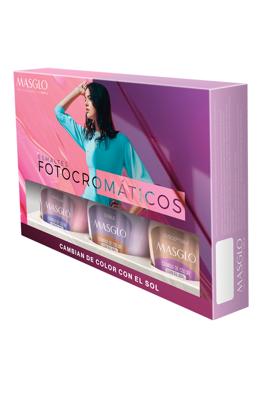 ESMALTE TRADICIONAL FOTOCROMATICOS MASGLO KIT #2 CAJA ROSADA 13,5 ML